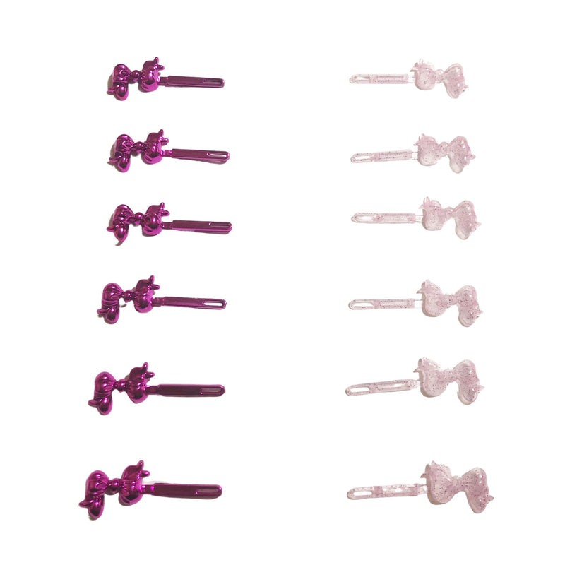 Pink Glitter Flake Bow Barrettes